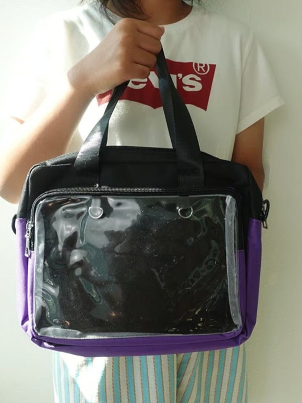 BLACK Kawaii Ita Bag Crossbody Messenger Bag, Anime Pin Display Purse, itabag